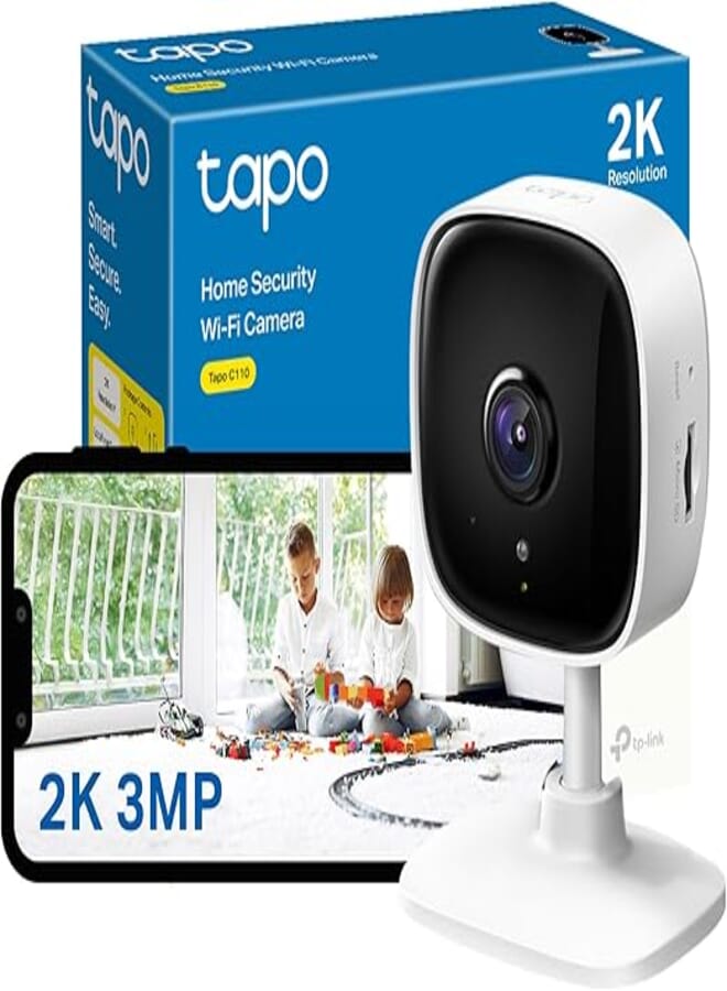 Tapo C110 2K 3MP Indoor Camera House Security, WiFi, No Monthly Fee, AI Detection, Dog Puppy, Baby Monitor, 2-way Talk, Advanced Night Vision, Works with Alexa & Google